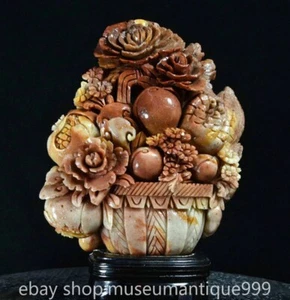 8" Chinese Natural Shoushan stone Carving Flower basket “花开富贵” Statue Sculpture - Picture 1 of 9