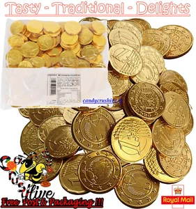 1 - 1000 Large Milk Chocolate Gold Foiled EURO COINS Party Bag Wedding Favours - Picture 1 of 1