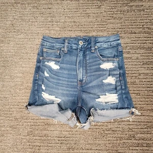 American Eagle Size 6 Girls Shorts Distress Curvy Hi Rise Shortie Denim Blue - Picture 1 of 9