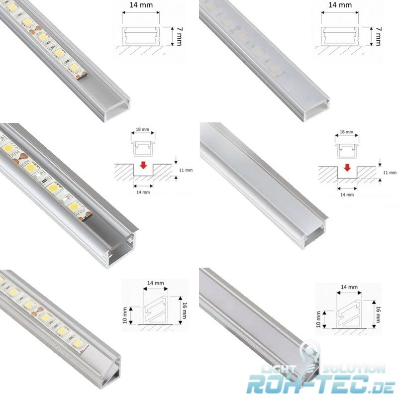 LED-MAX 1m ALU Profil aus 5 eloxierten LED Leisten + Abdeckung zur Auswahl opal/klar