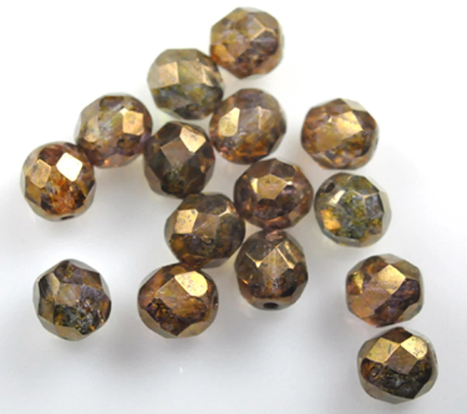 25 cuentas pulidas al fuego facetadas de vidrio checo brillo cobre 8 mm Foto 1 de 1