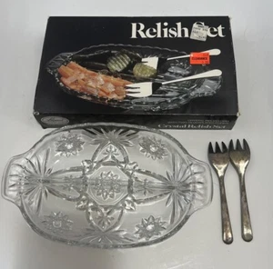 Leonard Silver Relish Set Kristallschale & zwei versilberte Gabeln mit Original Box - Bild 1 von 7