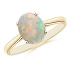 1.00Ct Oval Cut 100% Natural Australian Full Fire Opal Ring In 14KT Yellow Gold