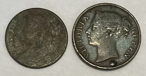 GREAT BRITAIN 1945 Half Cent & 1846 Half Penny QUEEN VICTORIA 2 Coins - Picture 1 of 2