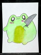 Original Aceo Kawaii Little Killer Frog Medium Marker on Paper Signed By Artist