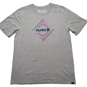 Hurley Men's Large Heather Gray Pink Stairway Logo Cotton Blend S/S T-Shirt NEW - Picture 1 of 10