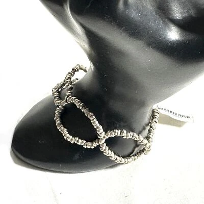 Pulseira Bali Design Aberto Pequena Contas de Tom de Prata Brilhante Boho Chique Nova Com Etiqueta - Imagem 1 de 4