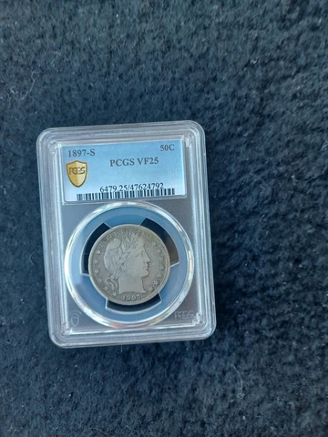 1897-S Barber Half Dollar 50c PCGS Certified VF25 Cover