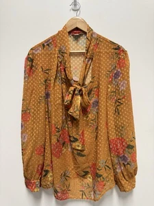 Anthology Pussy Bow Blouse Womens Size 32 UK Mustard Vintage Long Sleeve Top - Picture 1 of 4