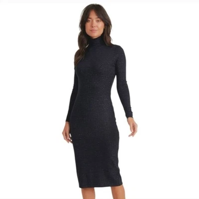 Vestido midi Lexi acanalado cuello alto capa marina en azul marino lúrex rayas talla XL Foto 1 de 4