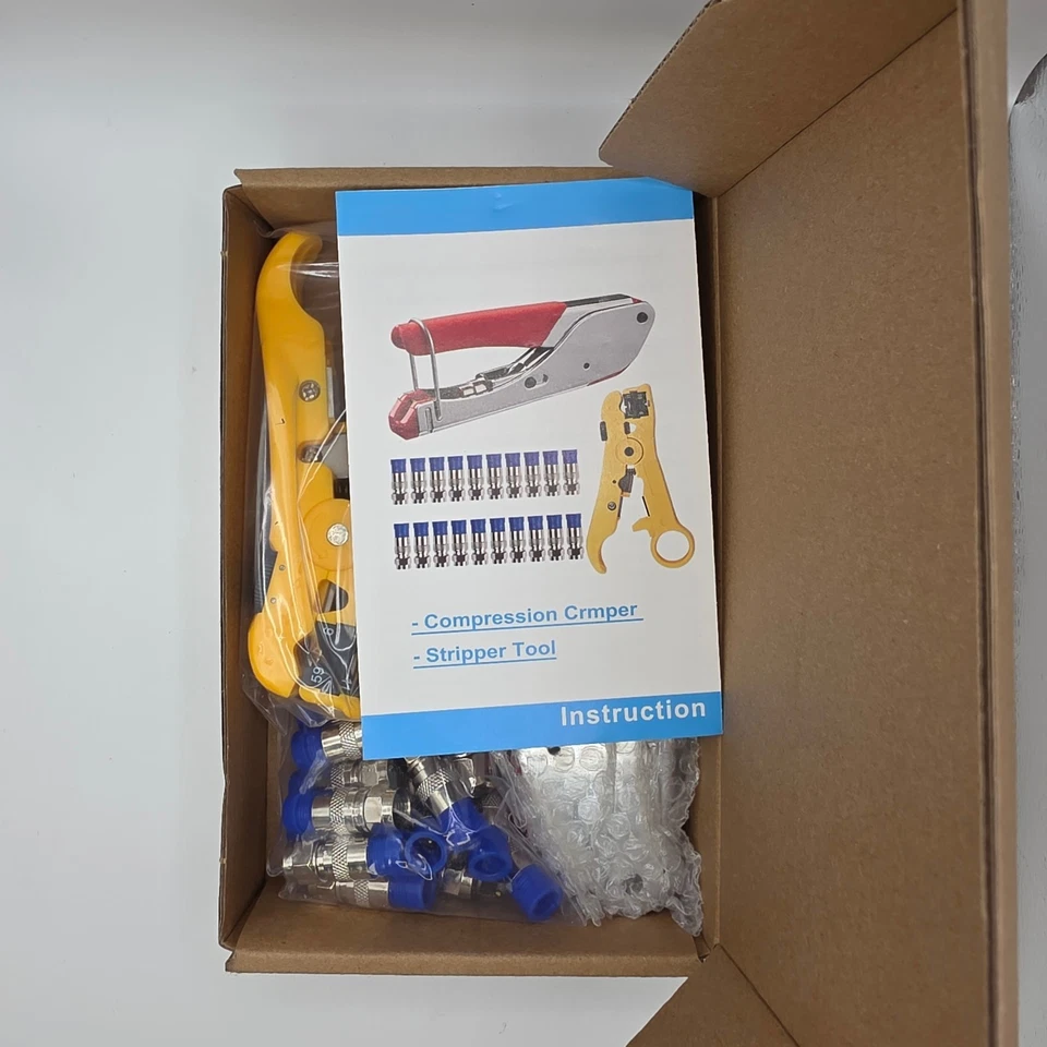 Kit de herramientas prensadoras y peladoras de compresión de cables coaxiales con conectores 20 piezas Foto 1 de 2