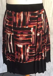Hobbs Black Multi Geometric Pleated Skirt,black Velvet Waistband,Bow Uk10 VGC B8 - Picture 1 of 10