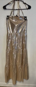 Neu mit Etikett The GAP langes gesmoktes Sommerkleid metallisch schimmernd gold hellbraun Stufen Größe MP - Bild 1 von 7