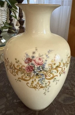 "Florero de jardín Lenox Fine China Queen's 10"" porcelana patrón de pergamino floral como nuevo" Foto 1 de 4