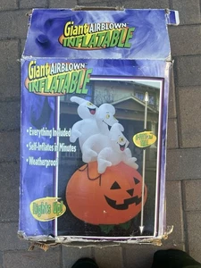 VTG Gemmy 3 Ghosts On A Jack O Lantern Halloween 8 Ft Tall Airblown Inflatable - Picture 1 of 11