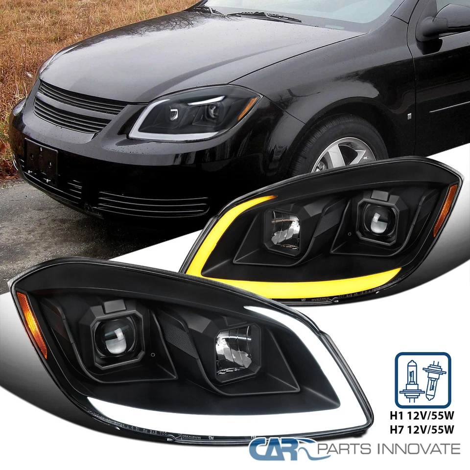 Fits 2005-2010 Chevy Cobalt 07-09 Pontiac G5 Black Projector Headlights LED Lamp Foto 1 de 4