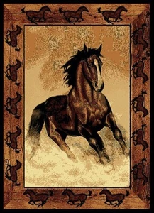 Country Black Stallion Carpet 5x8 Horses Cowboy Area Rug : Actual 5' 3" x 7' 2" - Picture 1 of 1