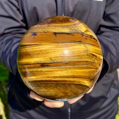 Esfera de cristal de cuarzo piedra ojo de tigre oro grande natural de 2,6 lb muestra Reiki Foto 1 de 4