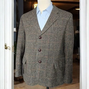 Vtg Harris Tweed Blazer 42S 1960s By Dunn & Co 3 Button Box Cut Made In England - Picture 1 of 22