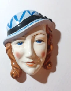 Antique Art Deco Lady With Hat Porcelain Wall Mask Plaque Made In Japan 1930s - Picture 1 of 5