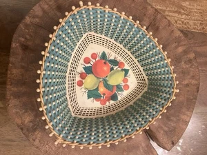 Vintage Woven Blue Plastona Basket Bowl Lemons Oranges Cherries 1950s 1960’s - Picture 1 of 8