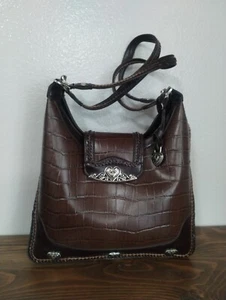Brighton Vintage Braun Kroko. Schultertasche Handtasche aus geprägtem Leder. Zustand sehr guter Zustand - Bild 1 von 10