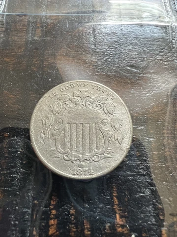1874  SHIELD NICKEL ORIGINAL MINT SURFACE AND LUSTER. AU+ STRONG DATE Cover