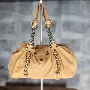 KATE LANDRY light brown 100% leather double chain handled satchel bag purse - Picture 1 of 10