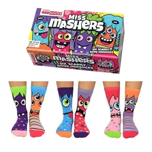 United Oddsocks Miss Mashers Mismatched Set Of 6 Girls UK 12-5.5 Odd Socks Gift - Picture 1 of 6
