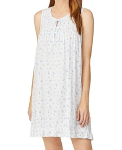 Neu mit Etikett $ 70 Eileen West Nachthemd weiß & blau Blumenmuster Modal ärmellos Negligee Gr. M - Bild 1 von 6