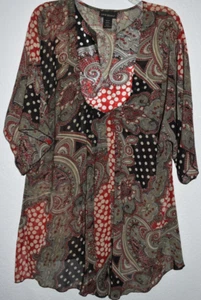 Lane Bryant Mix Print 18/20 Semi Sheer Artsy Dohlman Sleeve Boho Hippie Blouse - Picture 1 of 18