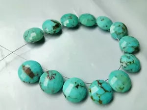 AAA Arizona Turquoise 12mm Coin Faceted Gemstone Beads 13pc Strand - Picture 1 of 3