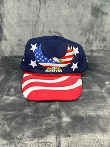 Vintage Nissun USA American Flag Eagle Trucker Rope Hat Snapback Red White Blue - Picture 1 of 5