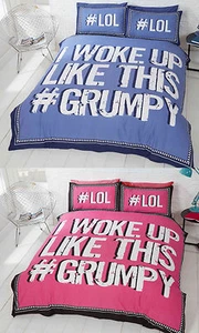 Duvet Set I woke up Like This #Grumpy Pink or Blue - Picture 1 of 5