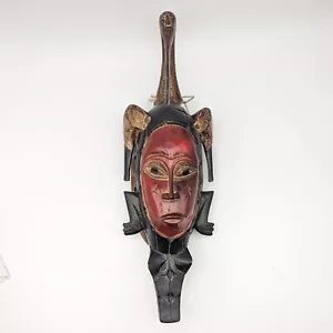 Máscara de pared africana Guro de madera tallada a mano de colección cuerno de cocodrilo cuerno pájaro ibis - Imagen 1 de 8