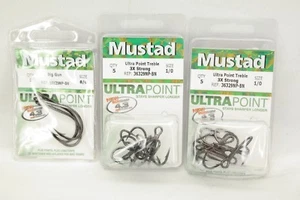 Lote de anzuelos de pesca Mustad UltraPoint / 10ct 1/0 anzuelos agudos / 3ct 8/0 pistola grande TF - Imagen 1 de 3