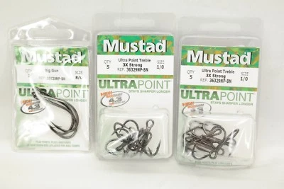 Mustad UltraPoint Fishing Hook Lot / 10ct 1/0 Treble Hooks / 3ct 8/0 Big Gun  TF - Image 1 of 3