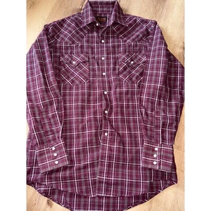Camisa Western De Colección Plains Western Wear a Cuadros Manga Larga Borgoña Para Hombres Talla M - Imagen 1 de 4