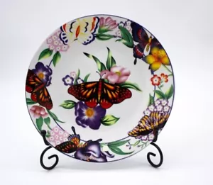 Piatto 8" Farfalla Arancione Centro Bordo Floreale Porcellana Decorativo Colorato - Foto 1 di 3