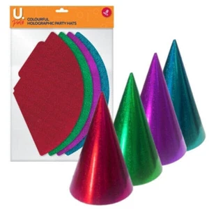Holographic Party Hats Colourful, 8pk - Picture 1 of 7