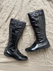 Gucci Women's Patent Leather Logo Black Boots Size 37 G US 6.5 - Picture 1 of 11