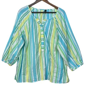 Talbots Damen sonnig gestreiftes Popover-Top Größe 2X mehrfarbig metallic 3/4-Arm - Bild 1 von 12