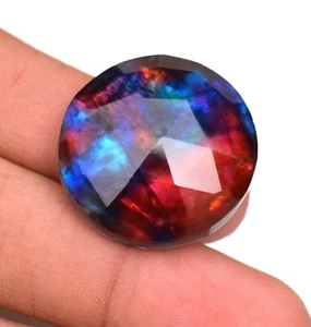 Natural Ammolite Gemstone Red Blue Faceted Round Cut Huge 38.40 Ct TREATED - Picture 1 of 4