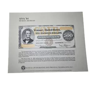 American Numismatic Association Engraving 1984 Detroit $500 Gold Coin Ephemera - Picture 1 of 5