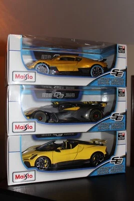 Maisto 1:18 Edición Especial Bugatti Mistral Divo Bólido Juego de 3 Oro Amarillo NUEVO Foto 1 de 4