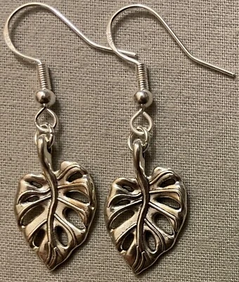 MONSTERA LEAF 耳环 - 锡带 Sterling 银色耳线 PLANT PHILODENDRON — 第 1/4 张图片