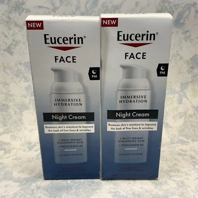 Eucerin Crema de Noche Hidratante Inmersiva Facial 2.5oz (Lote de 2) Nueva Foto 1 de 4