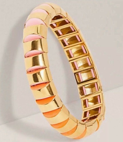 Bracciale elastico nuovo con etichette Kate Spade CALLOPS A FETTE placcato oro 12 K smalto riempimento