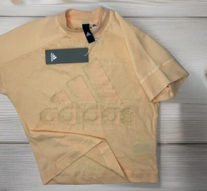 Adidas Crop Shirt ID Glam Logo Mock Short Sleeve Orange Women Sz S NWT DX7938 - Picture 1 of 5