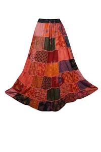 Boho Vintage Long Skirt Patchwork Printed Fall Fashion Ethnic Maxi Skirts S/M